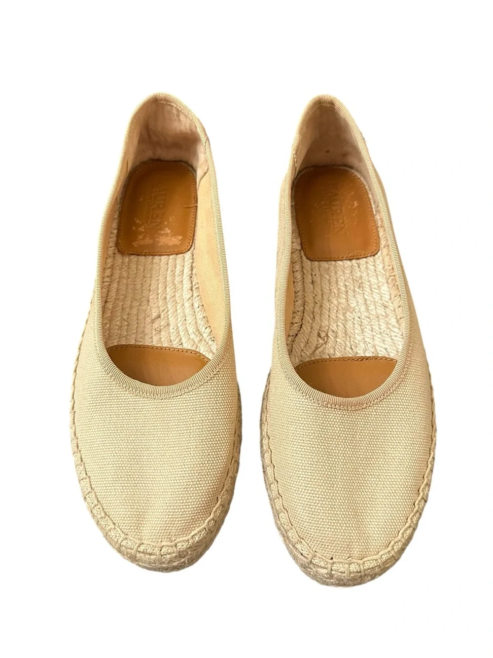 Ralph Lauren Tan Canvas Espadrille Platform Flats size 5.5